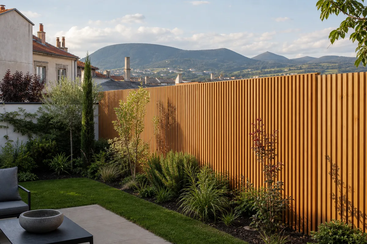 Claustra bois posé en limite d’un jardin de ville clermontois